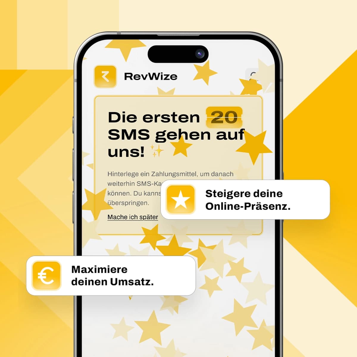 RevWize App Screenshot showing SMS messaging feature